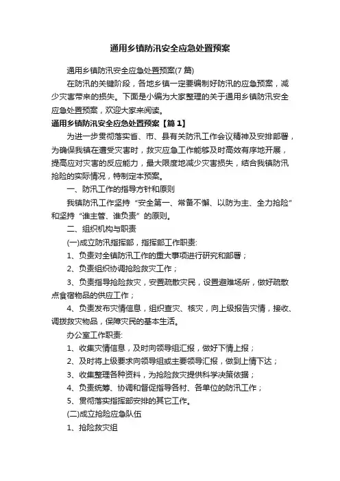 通用乡镇防汛安全应急处置预案（7篇）