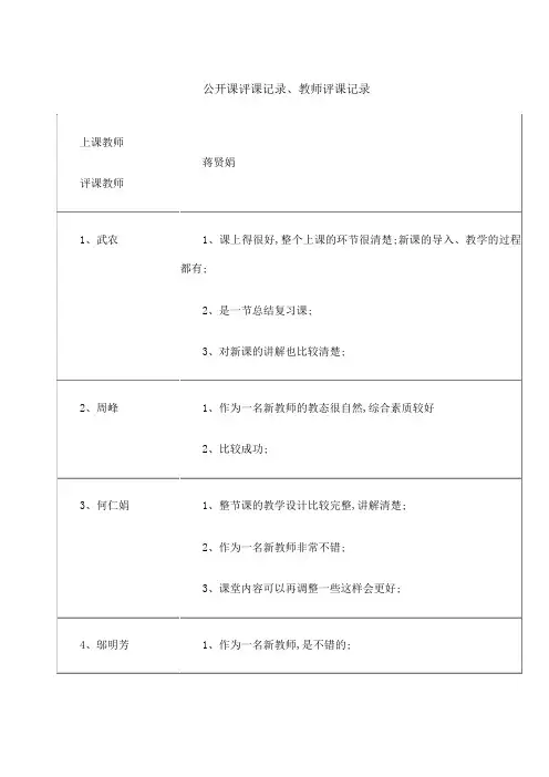 公开课评课记录教师评课记录