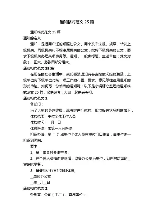 通知格式范文25篇