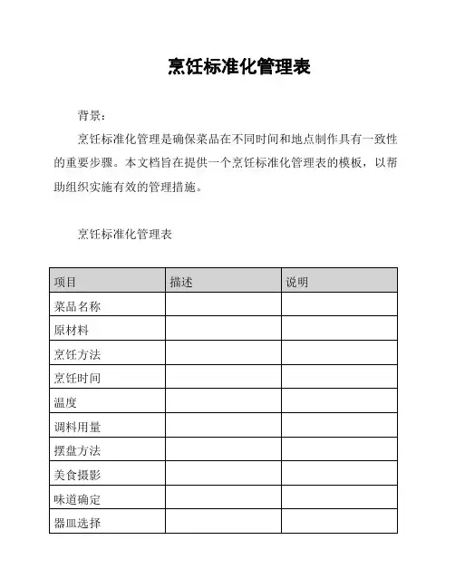烹饪标准化管理表