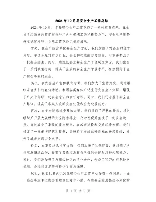 2024年10月县安全生产工作总结