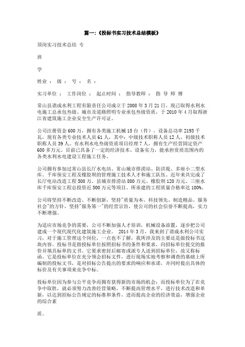 做标书实习总结