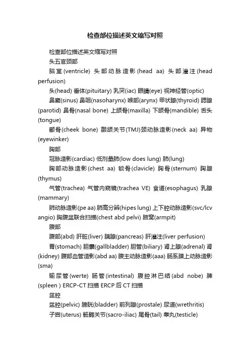 检查部位描述英文缩写对照