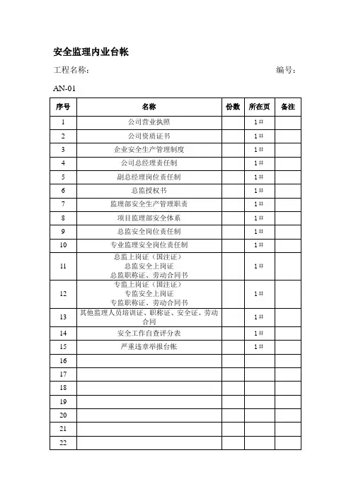 安全监理内业台帐