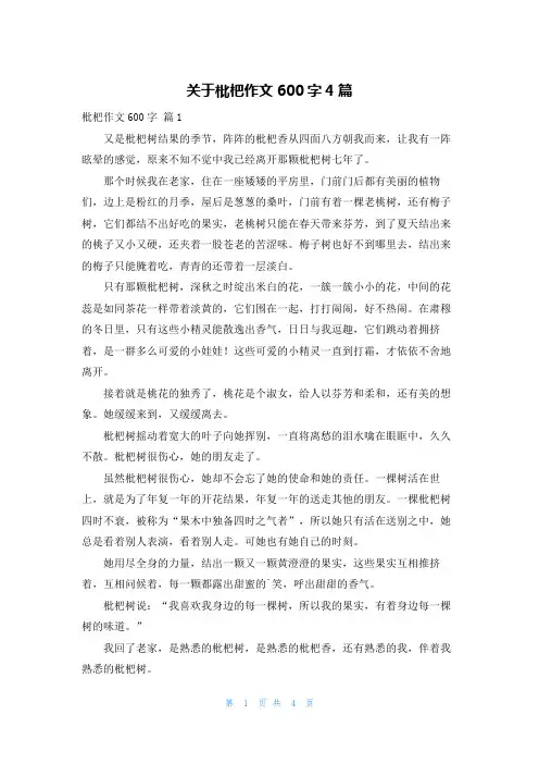 关于枇杷作文600字4篇
