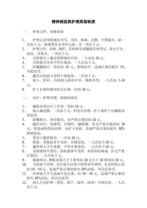 医院精神病医院护理奖惩制度