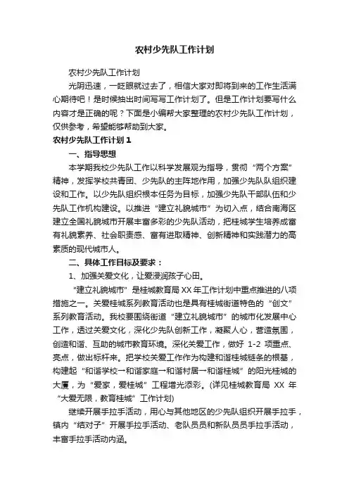农村少先队工作计划