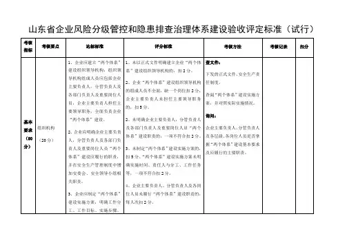 安全生产双体系验收标准
