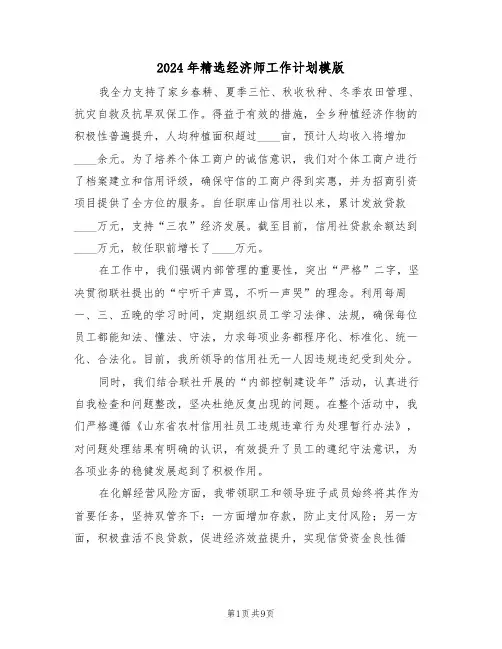 2024年精选经济师工作计划模版（四篇）