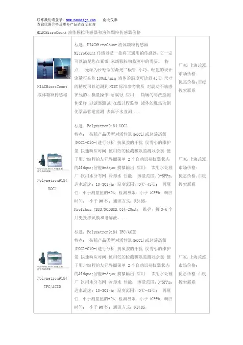 HIACMicroCount液体颗粒传感器和液体颗粒传感器价格