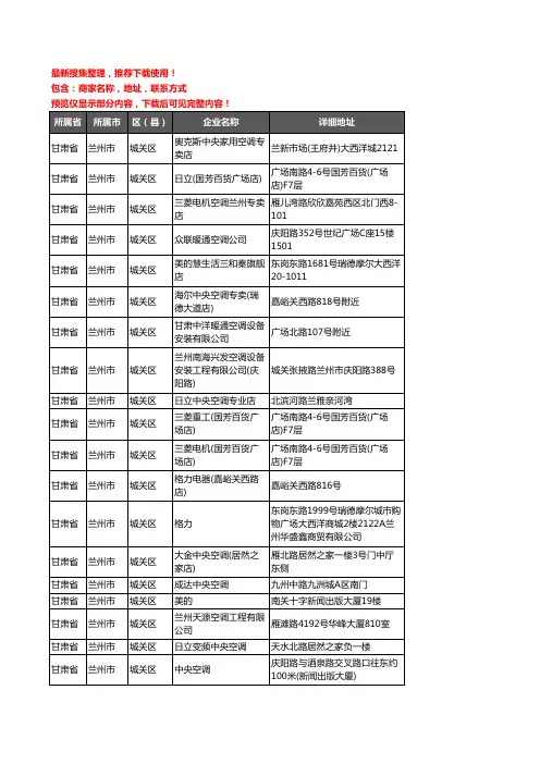 新版甘肃省兰州市城关区中央空调企业公司商家户名录单联系方式地址大全24家