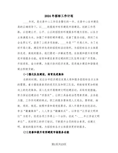 2024年招标工作计划(五篇)