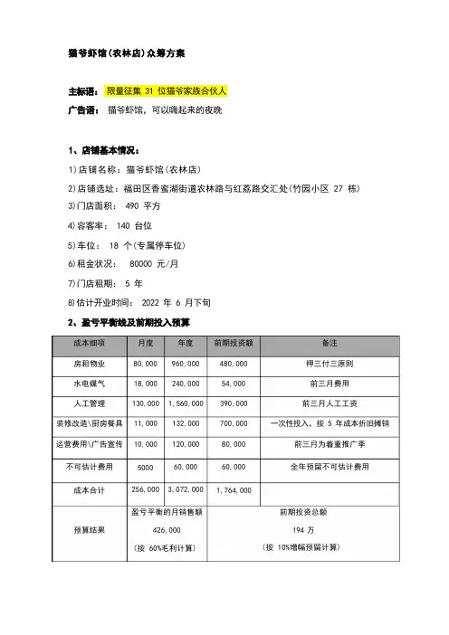 餐饮项目众筹方案