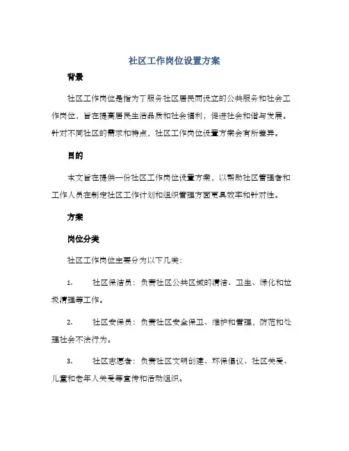 社区工作岗位设置方案