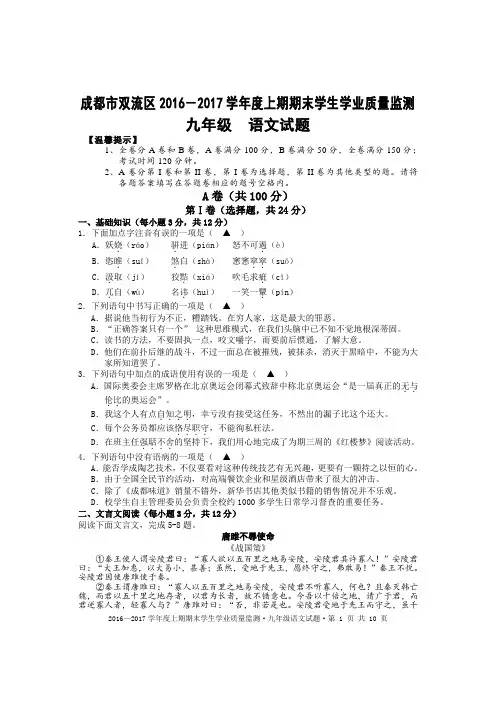 九年级语文试题