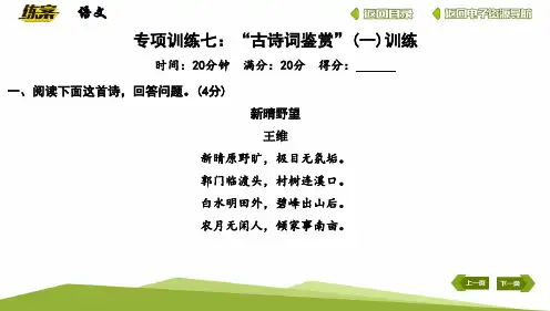 部编版初中七年级语文上册专项训练七：古诗词鉴赏(一)训练