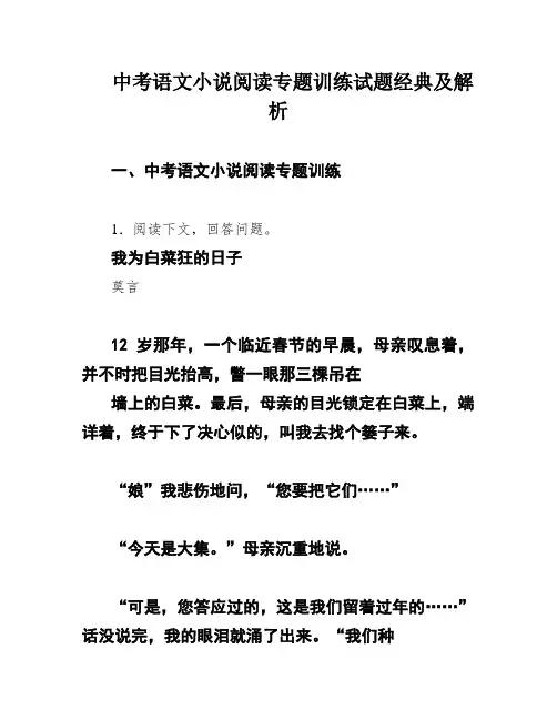 中考语文小说阅读专题训练试题经典及解析