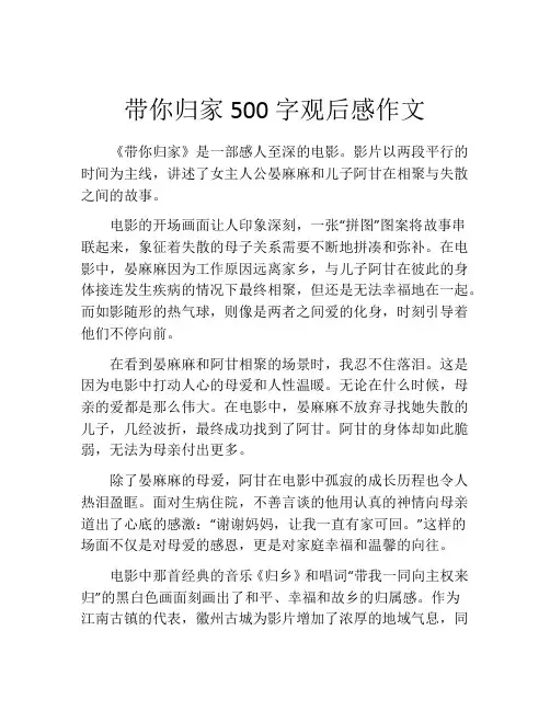 带你归家500字观后感作文