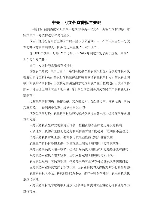 最新-中央一号文件宣讲报告提纲 精品