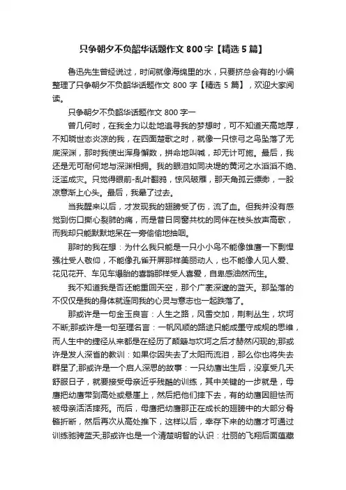 只争朝夕不负韶华话题作文800字【精选5篇】