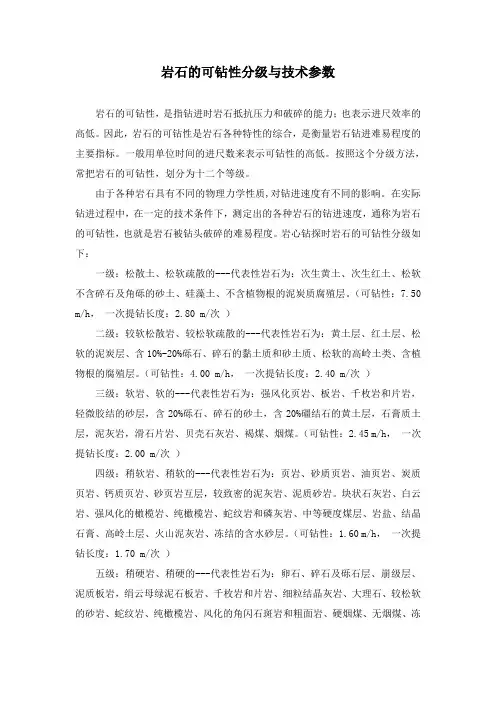 岩石的可钻性分级与技术参数