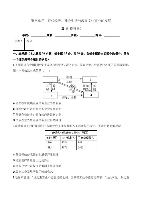 八年级历史上册_第八单元【单元测试 B卷提升卷】