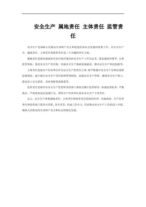 安全生产 属地责任 主体责任 监管责任