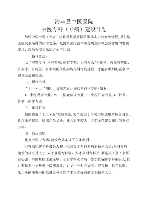 中医专科建设计划方案
