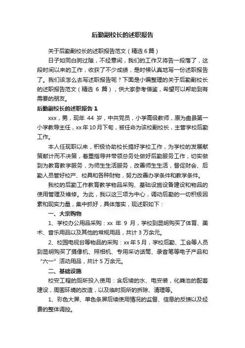 关于后勤副校长的述职报告范文（精选6篇）