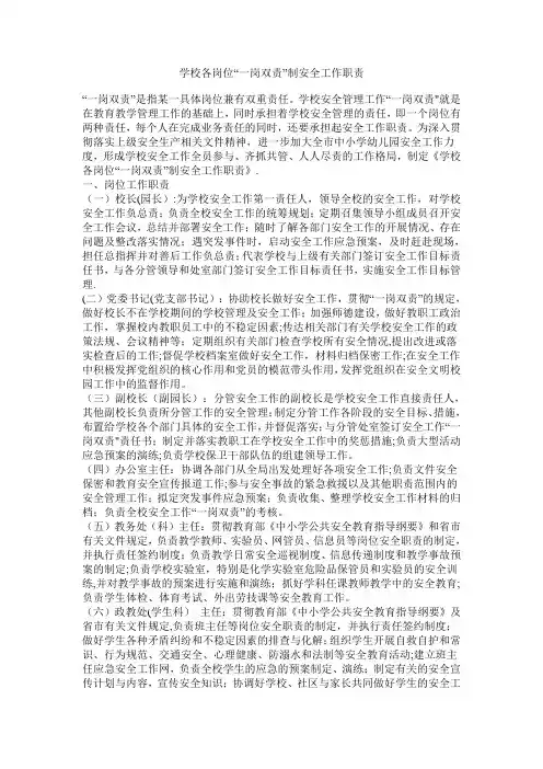 学校各岗位职责(一岗双责)