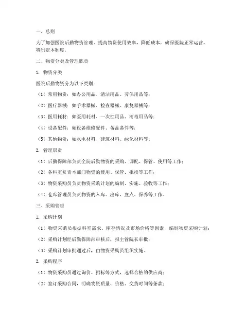 医院后勤物资管理制度范本