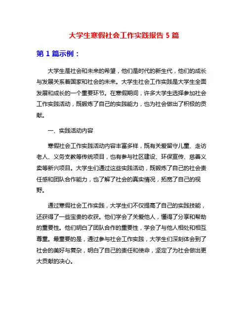 大学生寒假社会工作实践报告5篇