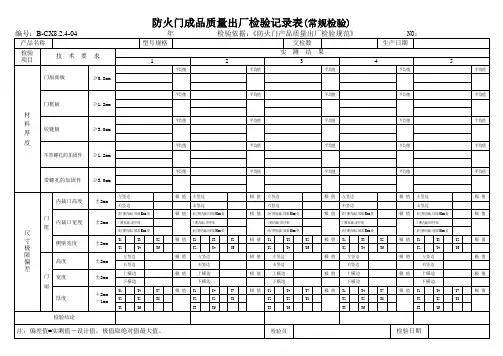 防火门成品质量出厂检验记录表