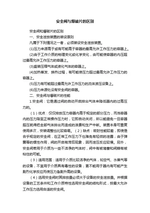 安全阀与爆破片的区别