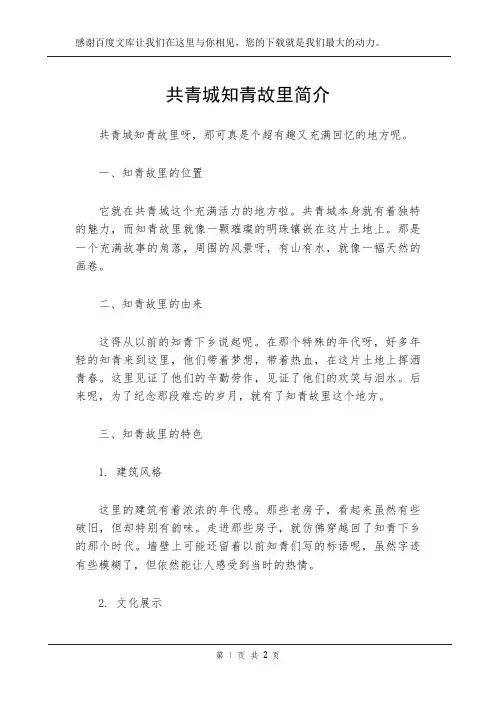 共青城知青故里简介