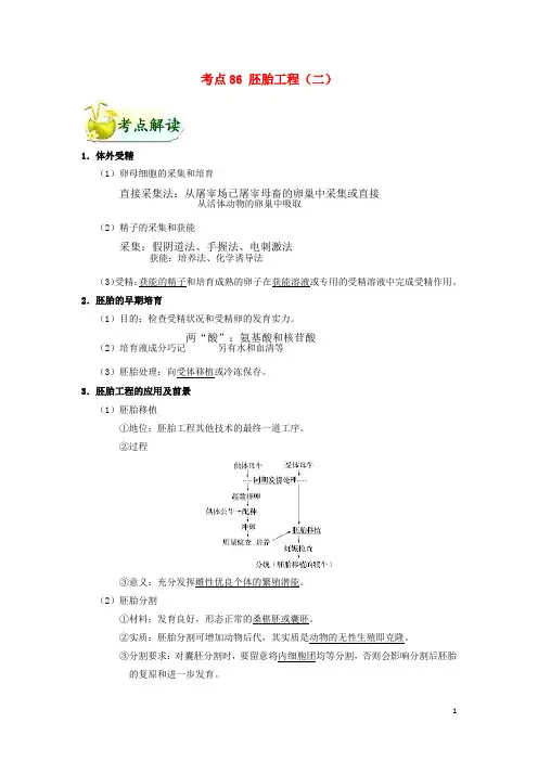 备战2025年高考生物考点一遍过考点86胚胎工程二含解析