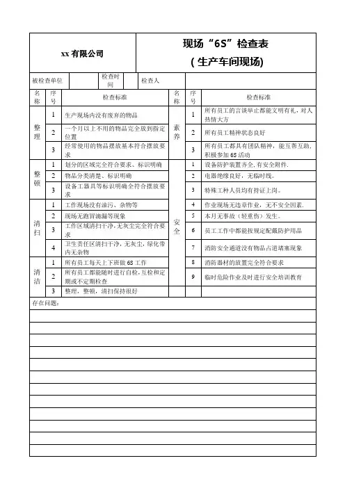 现场6S检查表
