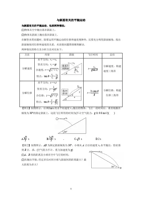 与斜面有关的平抛运动