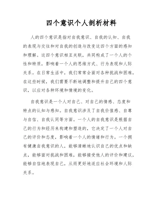 四个意识个人剖析材料
