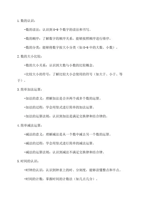 一年级下册数学期末重点知识点归纳