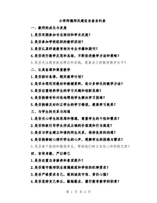 小学师德师风建设自查自纠表