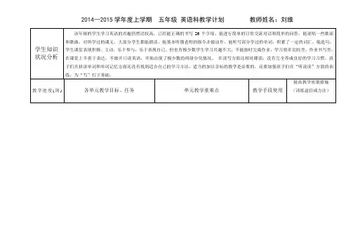 2014-2015五年级上学期英语教学计划(刘维)