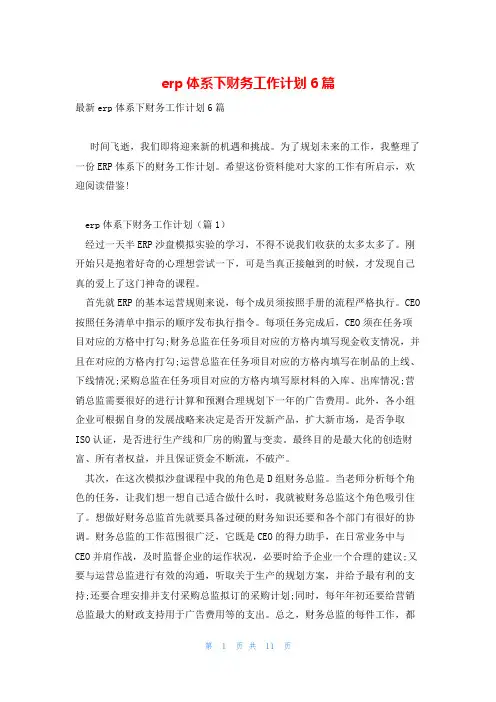 erp体系下财务工作计划6篇
