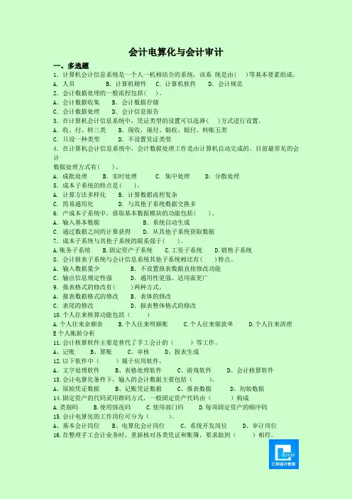 会计电算化与会计审计复习题-考前必备