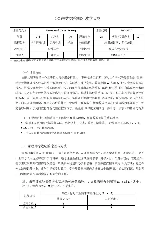 《金融数据挖掘》教学大纲(本科)