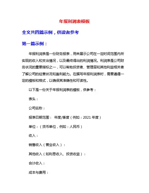 年报利润表模板