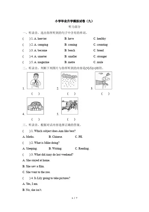英语_小学毕业升学模拟试卷(九)