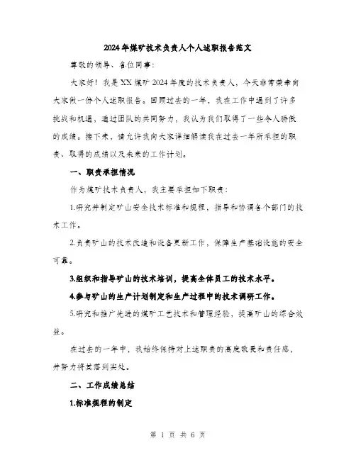 2024年煤矿技术负责人个人述职报告范文(二篇)