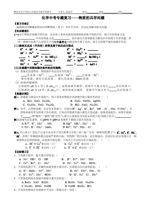 化学中考专题复习---物质共存问题