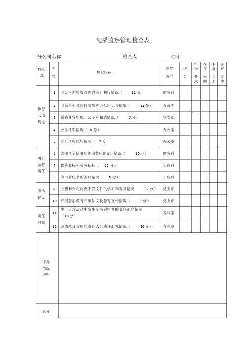 纪委监察管理检查表